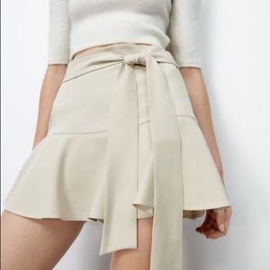 zara ruffle tie skort beige
